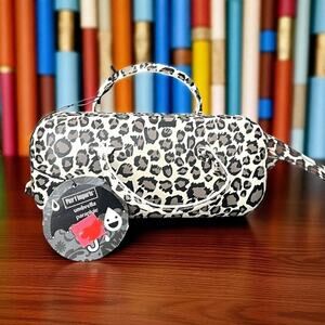 Vintage Pier 1 Leopard Umbrella Compact Carry Case Packable Travel Office Car